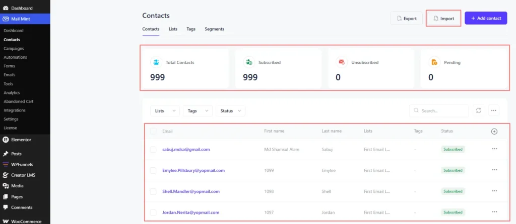 5. Import Email List