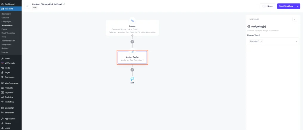 Set Up Mail Mint Automation when any user Click any Camping Link 5 Assign a New Tag