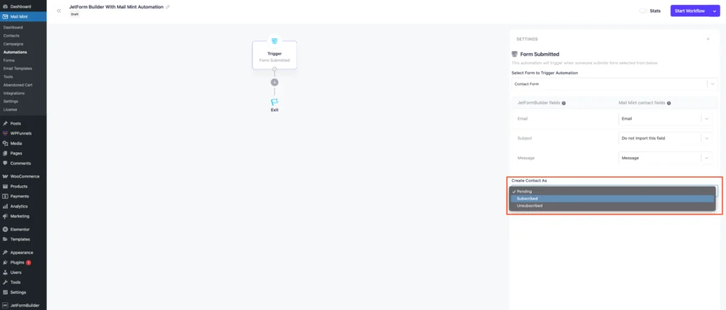 How to Use JetForm Builder And Mail Mint To Collect Leads 10 Choose Create Contact as