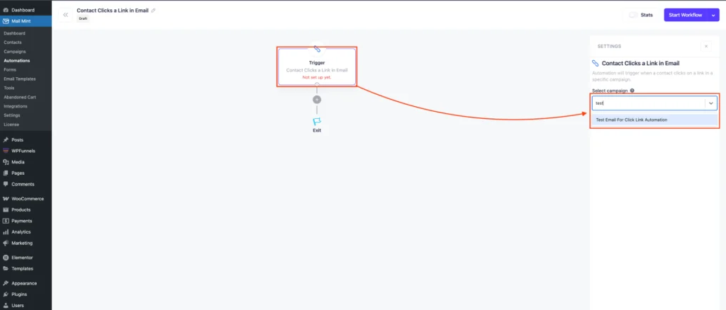 Set Up Mail Mint Automation when any user Click any Camping Link 4 Choose the Camping
