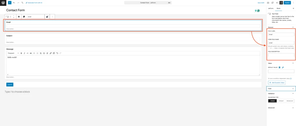 How to Use JetForm Builder And Mail Mint To Collect Leads 2 Set the Field Name and Field Label