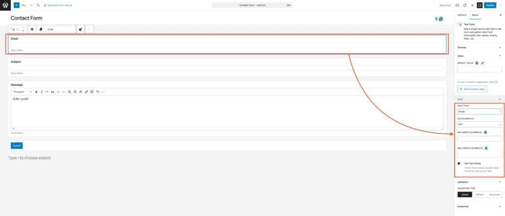 How to Use JetForm Builder And Mail Mint To Collect Leads 3 Set the Filed Type