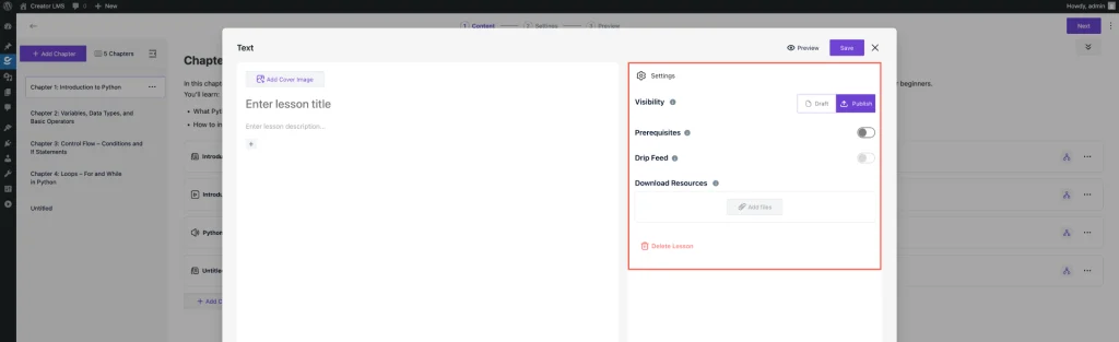 Configure Lesson Settings