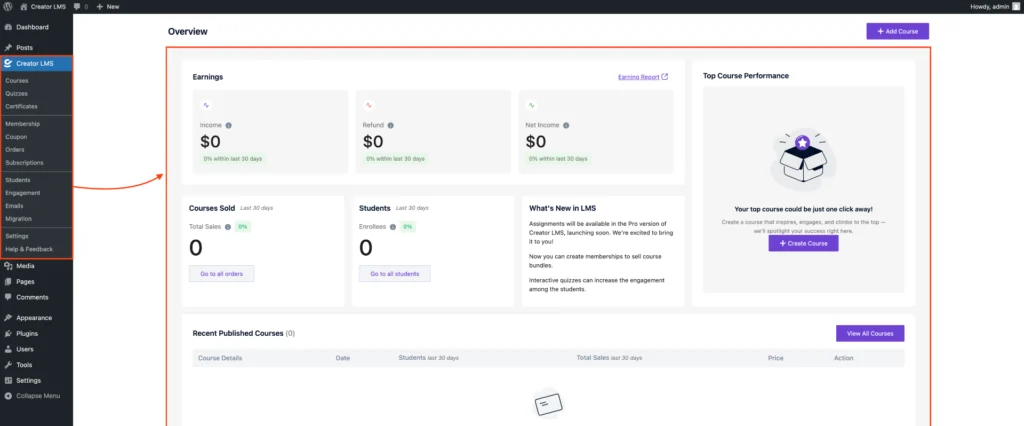 Creator LMS Dashboard