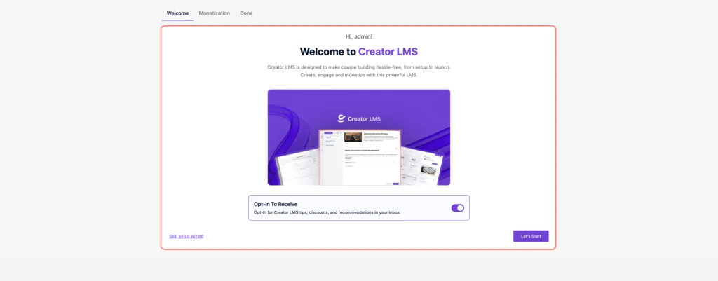 Creator LMS - Setup Wizard