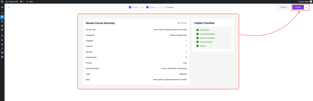 Publish the Complete Course