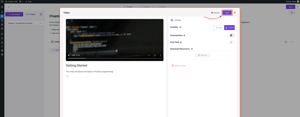 Save Added Video-Creator LMS