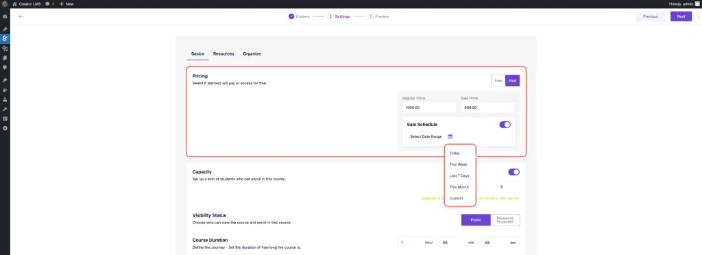 Set Course Pricing