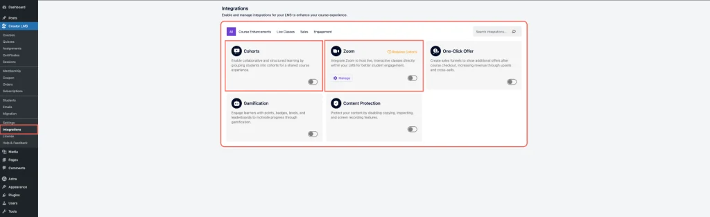 Enable Cohort and Zoom