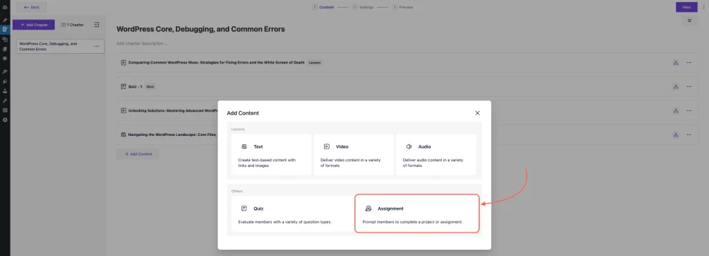 Choose Assignment Content 