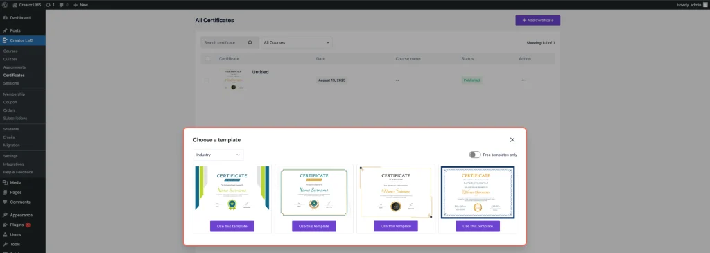 How to Design the Certificate in Creator LMS 3 Choose Pre-made Templates