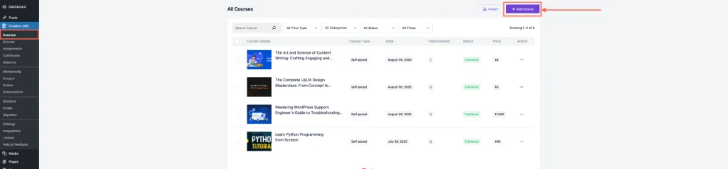 Click Add Course