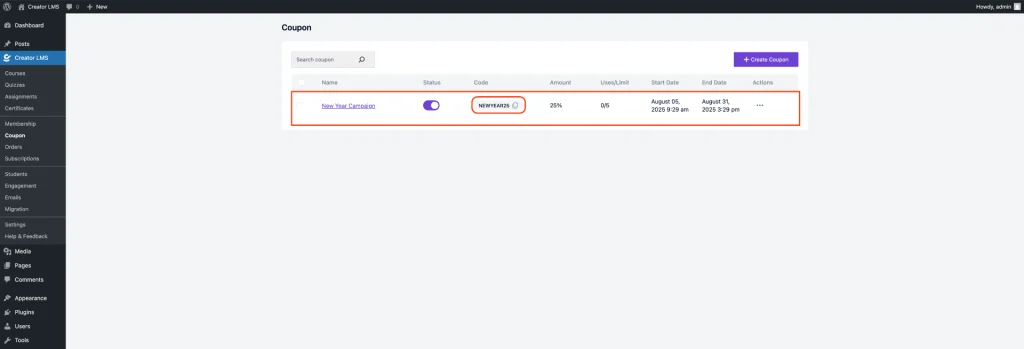 Coupon Dashboard 
