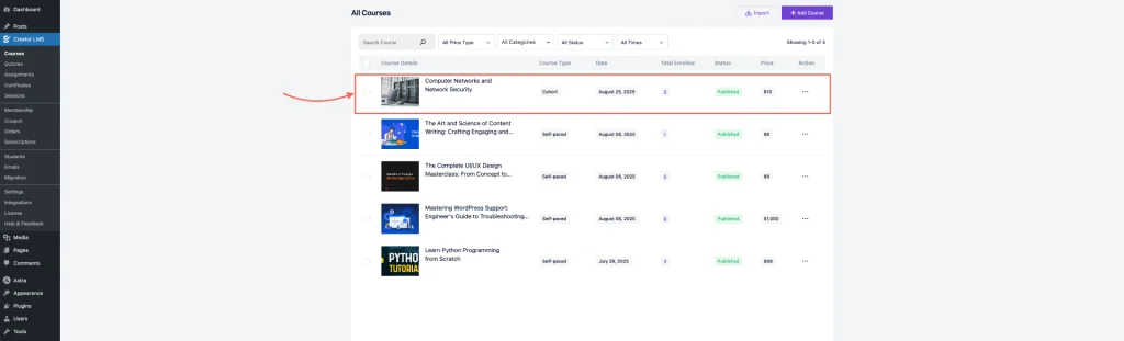Course Dashboard