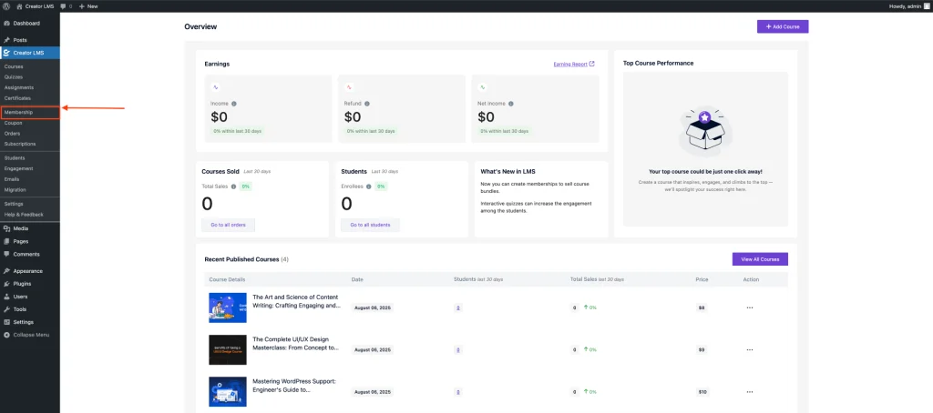 Creator LMS Dashboard