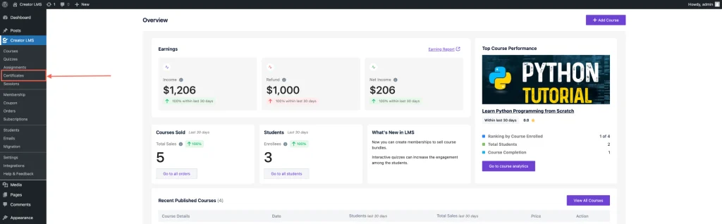 How to Design the Certificate in Creator LMS 1 Creator LMS Dashboard
