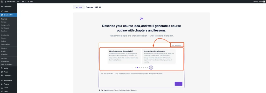 How to Create a Course Outline Using "Generate Outline with AI" in Creator LMS 5 Prompt Templates