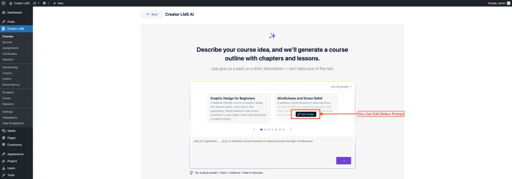 How to Create a Course Outline Using "Generate Outline with AI" in Creator LMS 6 Select Ai Generated Outline
