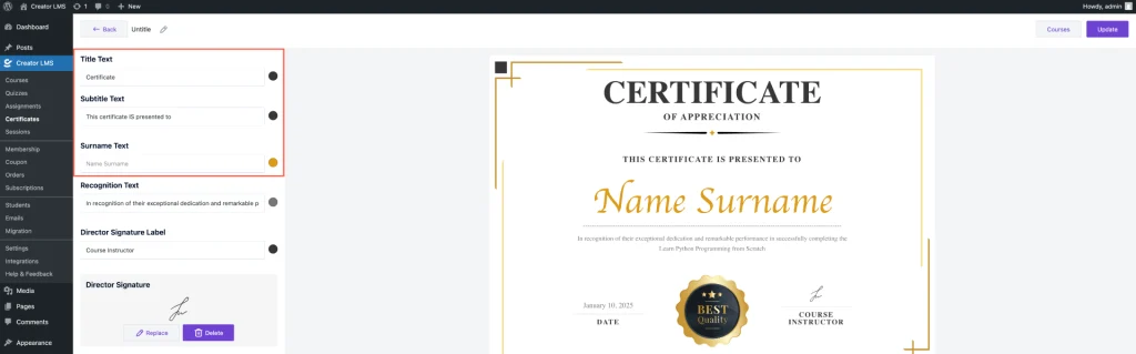 How to Design the Certificate in Creator LMS 4 Choose Pre-made Templates