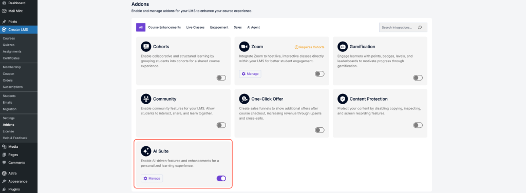 How to Create a Course Outline Using "Generate Outline with AI" in Creator LMS 1 Enable AI Suite