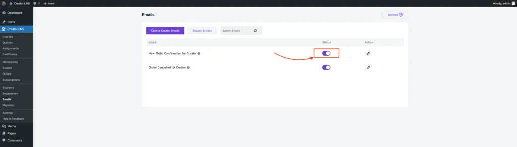 Enable the Email Status 
