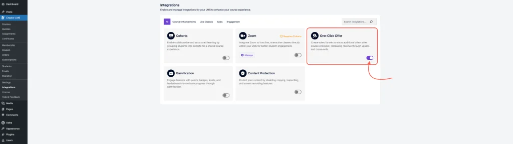 How to Enable Upsell or Downsell Offers in Creator LMS 2 Enable the One Click Offer