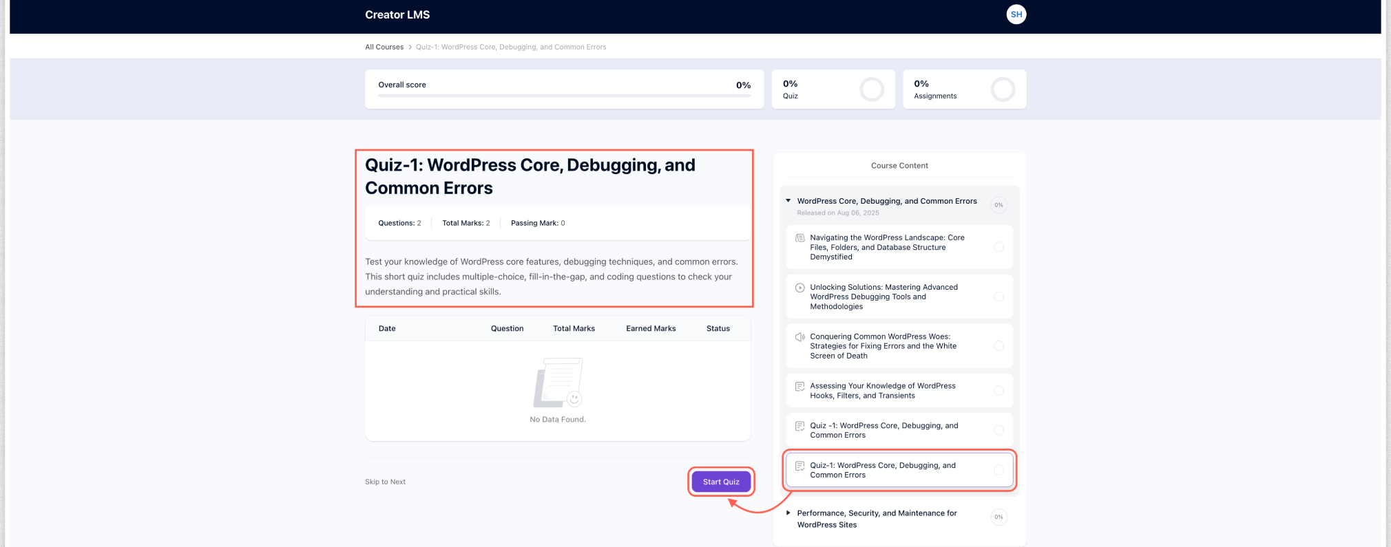 How to Create a Quiz in Creator LMS 11 Preview Quiz