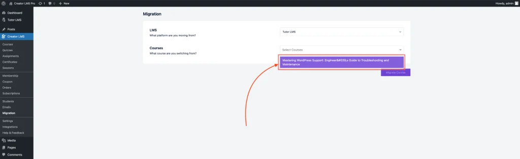 Select the Migration Course 
