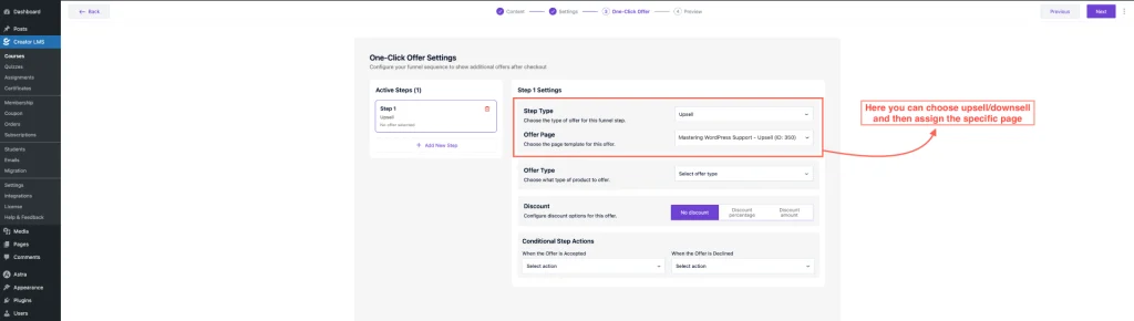 How to Assign an Upsell/Downsell Course in Creator LMS 8 Select the Type of the Offer