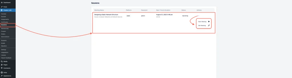 Sessions Dashboard