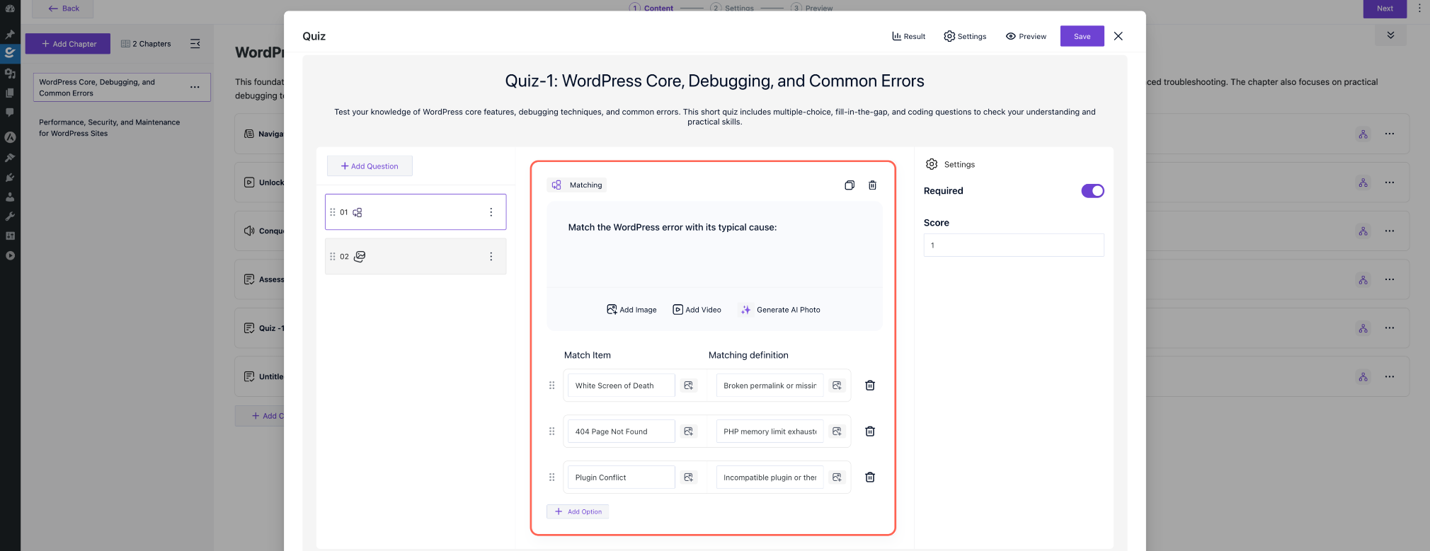 How to Create a Quiz in Creator LMS 9 Set Matching Question in Interactive Quiz
