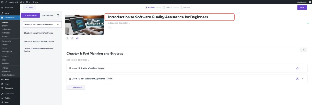 How to Create a Course Outline Using "Generate Outline with AI" in Creator LMS 10 Set the Course Title