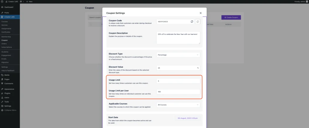 Coupon Dashboard Overview