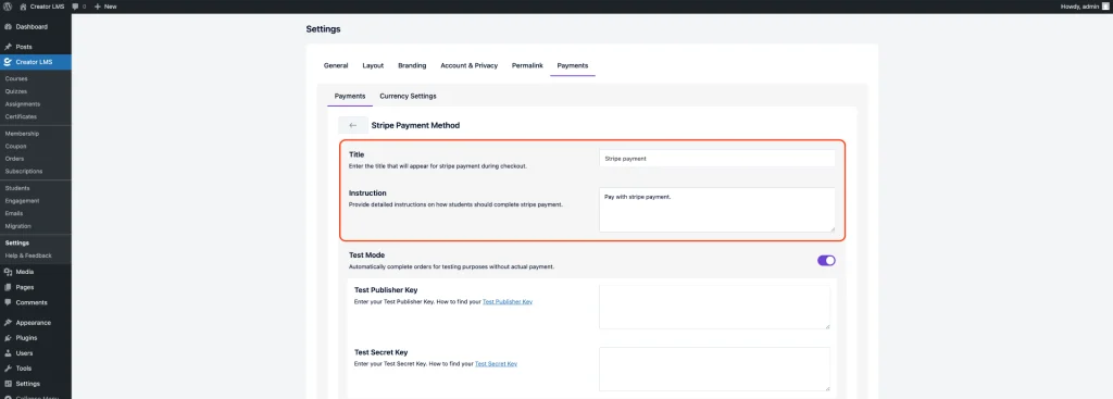 Stripe Enable in Creator LMS 