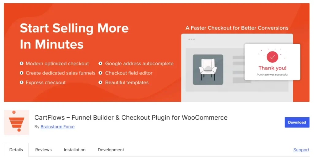 2. CartFlows – Funnel Builder Checkout Plugin for WooCommerce