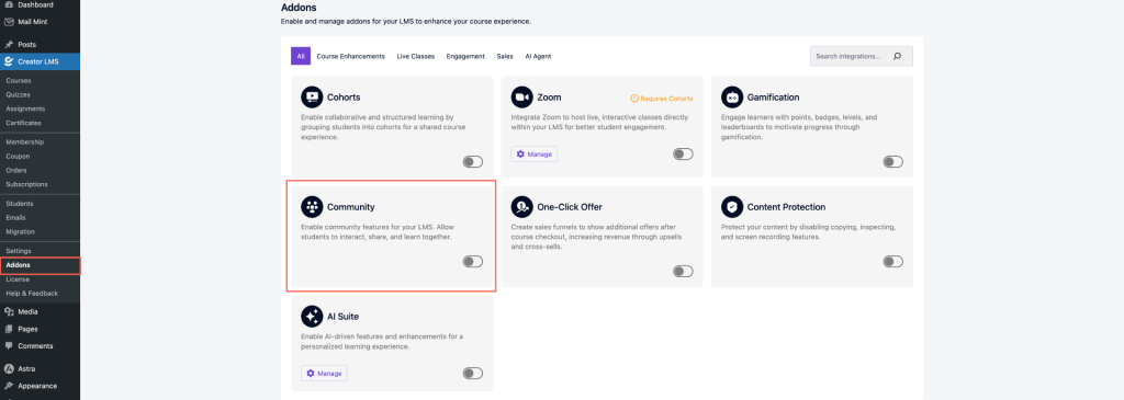 Addons Dashboard