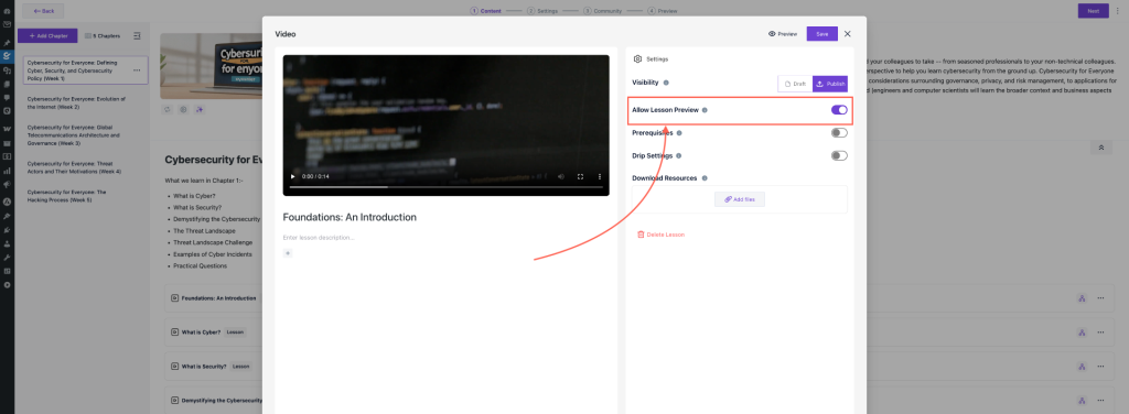 Allow Lesson Preview