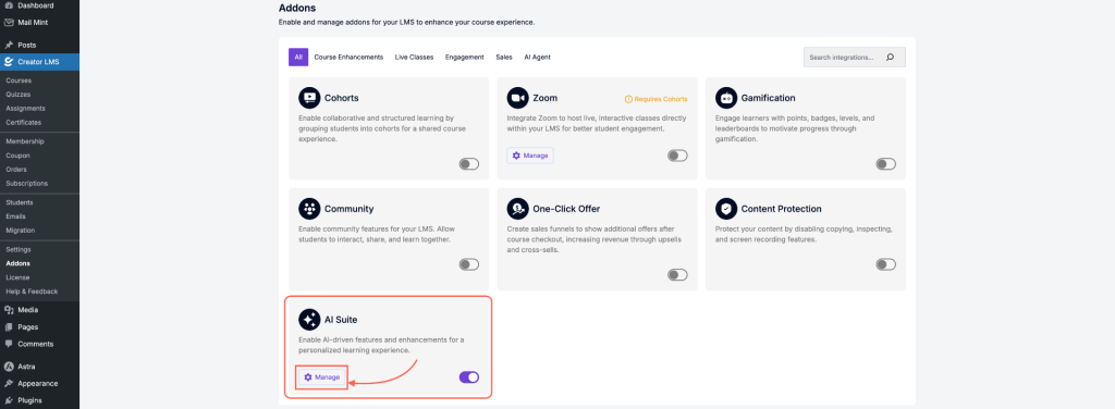 Click Manage