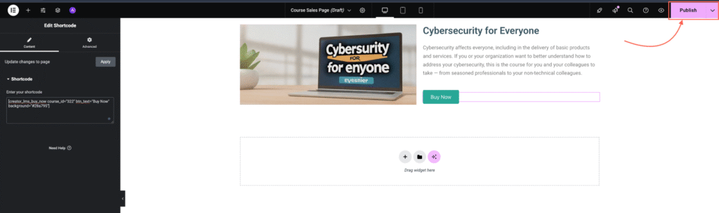 How to Design a Course Sales Page Using Creator LMS Shortcodes 7 Click Publish