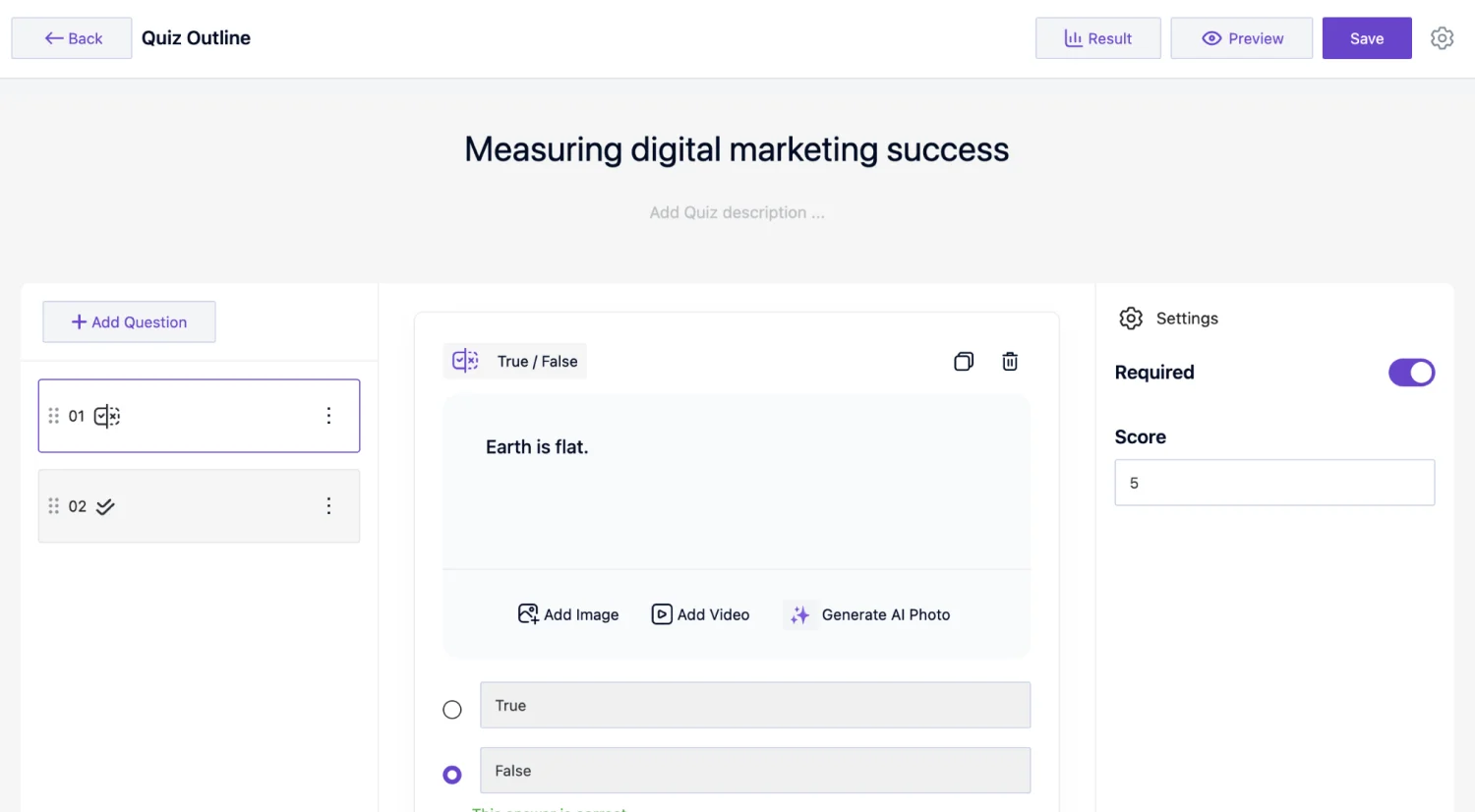 Interactive quiz Feature