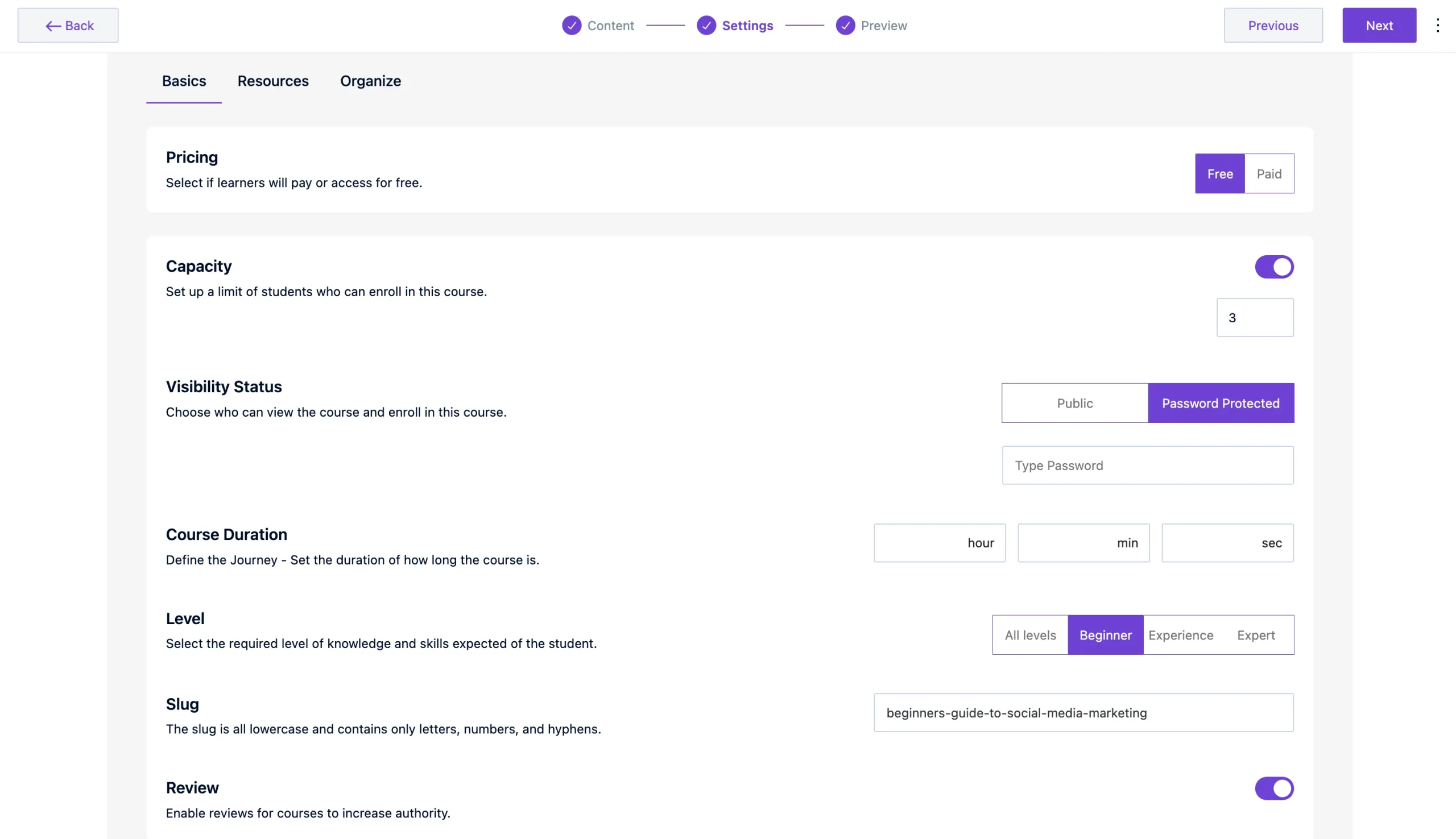 Set Up Basic Course Settings