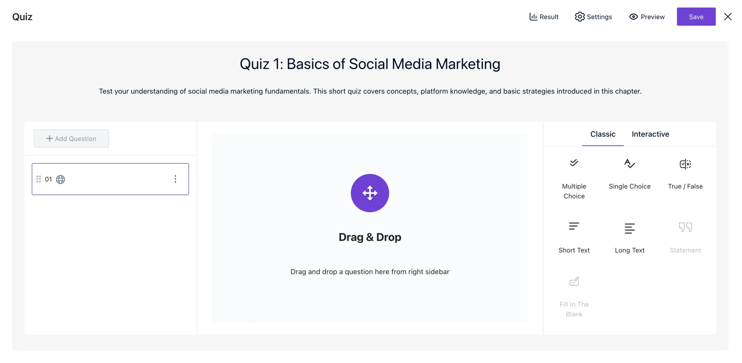 Setting Up a Quiz