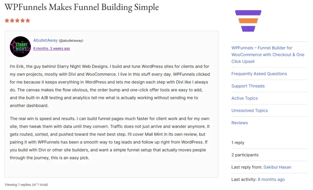 WordPress and Divi developer who reviewed wpfunnels