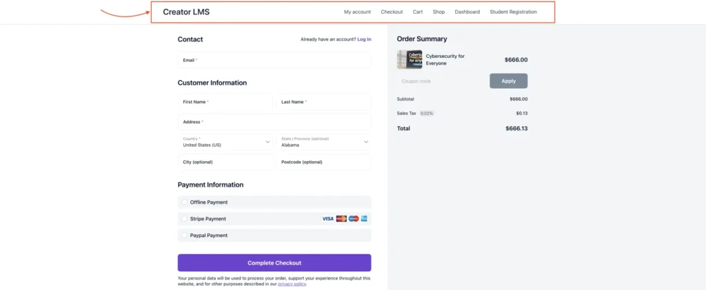 How to Customize Course Layouts in Creator LMS 9 Checkout Page View