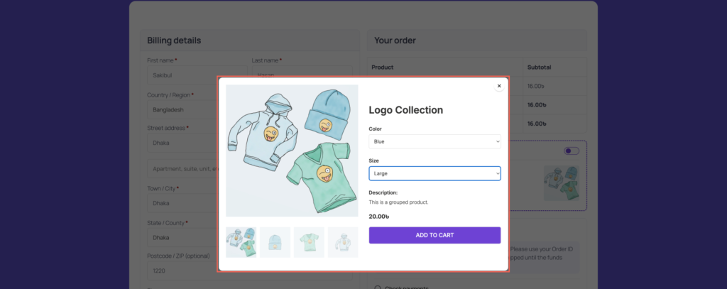 Choose the Variants of the Variable Products