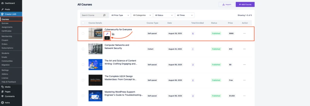 How to Create a Space for a Course in Creator LMS 2 Creator LMS Dashboard