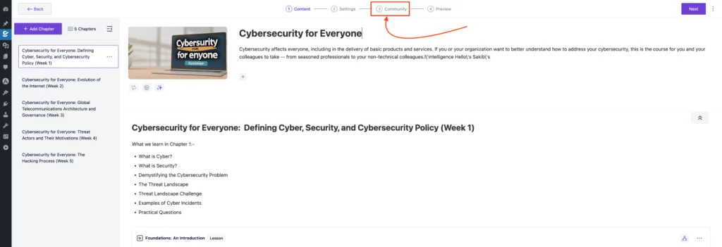 How to Create a Space for a Course in Creator LMS 3 Click the Community Tab