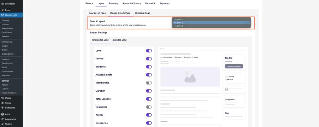 How to Customize Course Layouts in Creator LMS 5 Course Details Page Layout Types