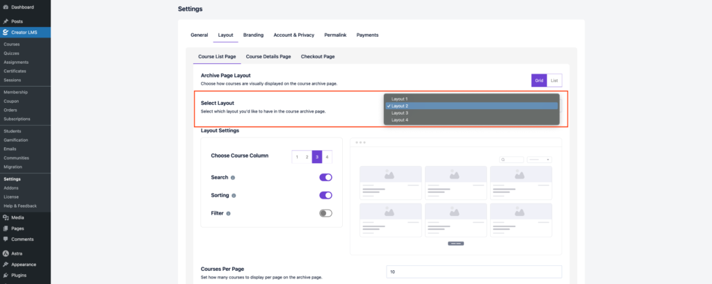 How to Customize Course Layouts in Creator LMS 3 Course List Page Layout Type