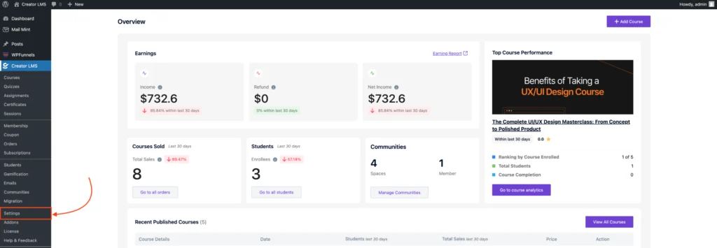 Configure General Settings in CLMS 1 Creator LMS Settings